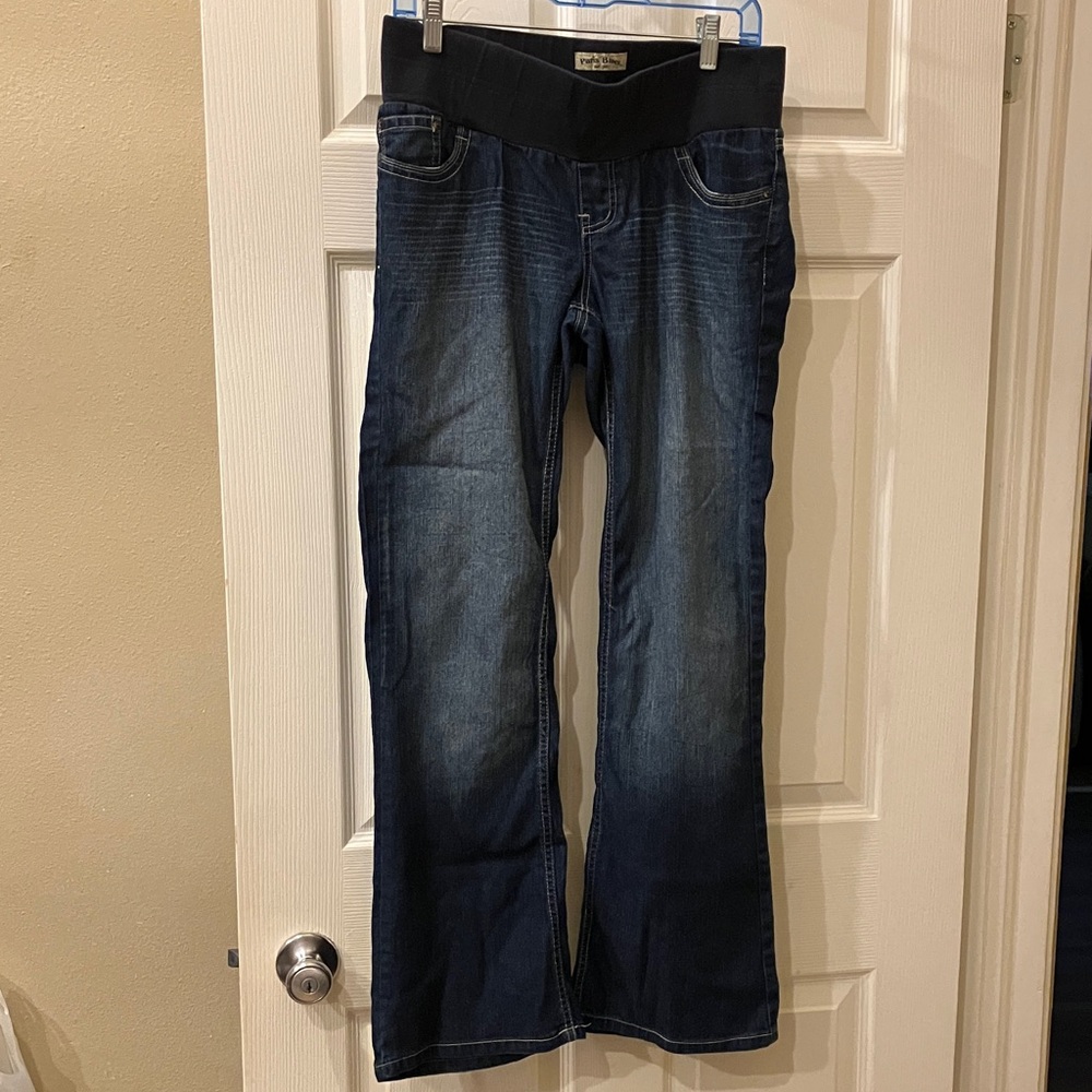 Paris Blues Dark Blue Maternity Wide Leg Jeans with Black Waistband